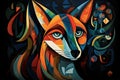 Abstract Fox Painting In The Style Of Pablo Picasso. Animals Art. Illustration, Generative AI