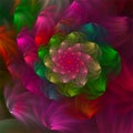 Computer ditigal fractal art, abstract fractals, red green cotton wool flower