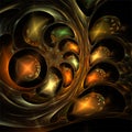 Abstract fractal art mystic delicate glass red gold silver bubbles dark background