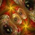 Abstract fractal art funny eyes and red yellow spirals