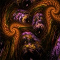 Abstract fractal art mystic gold and orange and violet worm spirals chaos seaweed Royalty Free Stock Photo
