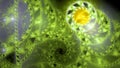 Abstract fractal background made out of intricate interconnected decorative rings creating a spiral in shining colors