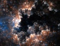 Abstract fractal clouds hole with lens flare on black background. Fractals are never-ending complex patterns Royalty Free Stock Photo