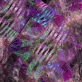 Abstract Fractal Colorful Background With Purple And Green Stripes On Motley Squares.
