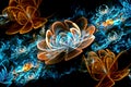 Abstract fractal computer-generated glowing 3d flowers. Multicolored fractal painting on a black background Royalty Free Stock Photo