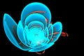 Abstract fractal computer-generated glowing 3d flowers. Multicolored fractal painting on a dark background resembles a blue tulip Royalty Free Stock Photo