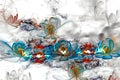 Abstract fractal computer-generated glowing 3d flowers. Multicolored fractal painting on a light background resembles a watercolor Royalty Free Stock Photo