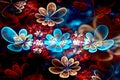 Abstract fractal 3d space flowers against a dark beautiful starry sky. Multicolored fractal image on a black background Royalty Free Stock Photo