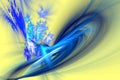 Abstract fractal Dancing blue flames and sparks on yellow