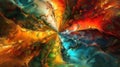 Abstract fractal explosion of warm and cool colors suggesting a dynamic natural event Royalty Free Stock Photo