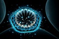 Abstract fractal glowing 3d flower in light blue shades. Fractal illustration on a black background
