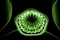Abstract fractal glowing 3d flower in light green shades. Fractal illustration on a black background Royalty Free Stock Photo