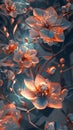 Abstract fractal glowing 3d flowers. Multi-colored fractal painting on a black background, magic flower bed, vertical. Royalty Free Stock Photo