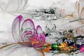 Abstract fractal computer-generated glowing 3d flowers. Multicolored fractal painting on a light background resembles a Royalty Free Stock Photo