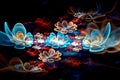 Abstract fractal computer-generated glowing 3d flowers. Multicolored fractal painting on a black background Royalty Free Stock Photo