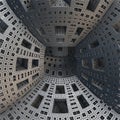 Abstract fractal pattern. Grey structure with multiple rectangle holes. Building with windows imitation. 3d illustration, 3d