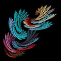 Abstract fractal plant with colorful leaves on a black background. 3D rendering. Royalty Free Stock Photo