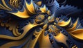 Abstract fractals in trendy colors blue and yellow. Free space for text. Generative AI