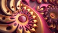 Abstract fractals in trendy colors pink and yellow. Free space for text. Generative AI