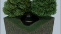 Abstract fragment of a city park on a small scale with a lush tree and a small pond. Design. Tiny water reservoir with a Royalty Free Stock Photo