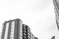 Abstract fragment of contemporary architecture. Residential modern building, dramatic black and white, copy space Royalty Free Stock Photo