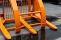 Abstract fragment of orange details of large equipment for agriculture.