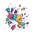 Abstract fragmented colorful shapes explosion. Geometric shattered pieces, vector graphic style