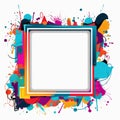 abstract frame with colorful splats and paint splatters on a white background