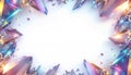 Abstract frame of iridescent crystal shards and sparkling light effects on white background prism Royalty Free Stock Photo