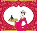 Abstract frame with sushi and geisha Royalty Free Stock Photo