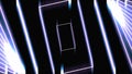 Abstract frame tunnel with lines and rectangles on black background, seamless loop. Animation. Moving hypnotically lines