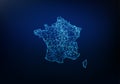 Abstract of france map network, internet and global connection concept, Wire Frame 3D mesh polygonal network line, design sphere,