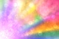 Abstract fresh vivid colorful fantasy rainbow background texture with smooth rays and defocused bokeh lights. Beautiful light Royalty Free Stock Photo