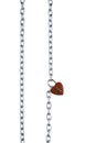 Abstract, front view vertically straight red heart shaped combination lock, Symbol valentine, happy, unhappy. Metal chain padlock