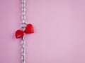 Abstract, front view vertically two red heart together combination lock, Symbol valentine, happy. Metal chain padlock. Creative Royalty Free Stock Photo