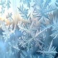Abstract Frosty Snowflake Pattern on Window Glass Surface in Winter Light Royalty Free Stock Photo