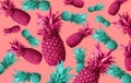 Abstract fruit background with colorful pineapples. Bright fruit concept.