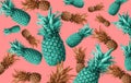Abstract fruit background with colorful pineapples. Bright fruit concept.