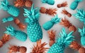 Abstract fruit background with colorful pineapples. Bright fruit concept.