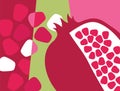 Abstract fruit design in flat cut out style. Pomegranate and seeds.