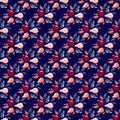 Abstract fruit seamless pattern with pink and red colored pear ornament. Navy blue background Royalty Free Stock Photo