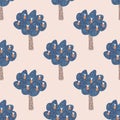 Abstract fruit trees seamless pattern. Doodle apple tree landscape.