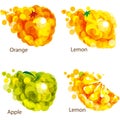 Abstract fruits: orange, apple, lemon.