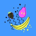 Abstract fruits. Pear, strawberry and banana. Modern design for posters, cards, packaging and more
