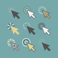 Abstract funky active click cursor pointers icons set on teal