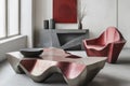 abstract furniture design, furniture with bold geometric designs reflecting the cubist style, adding avant-garde charm