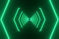 Abstract future technology laser show, interior green neon lights glowing lines,backdrop fluorescent tunnel background .Futuristic Royalty Free Stock Photo