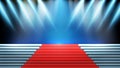 futuristic background of blue empty stage Stairs covered with red carpet and lighting spotlgiht stage background Royalty Free Stock Photo