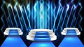 futuristic background of blue empty stage Stairs covered with red carpet and lighting spotlgiht stage background