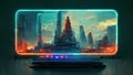 Abstract futuristic background of computer glowing technology sci fi frame hud ui Royalty Free Stock Photo